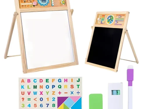 5-in-1 Kids Wooden Learning Easel – Double-Sided Whiteboard & Chalkboard