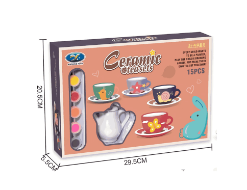 Ceramic Tea Painting Set – 15-Piece DIY for Kids