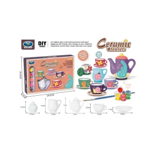 DIY Paint-Your-Own Ceramic Tea Set for Kids – 15 PCS Creative Arts and Crafts Kit – Educational Role Play Tea Party Toy