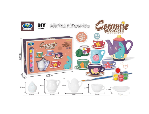 DIY Paint-Your-Own Ceramic Tea Set for Kids – 15 PCS Creative Arts and Crafts Kit – Educational Role Play Tea Party Toy