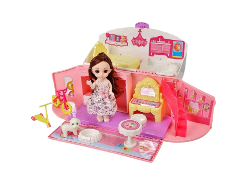 Portable Dreamy Dollhouse Playset – A Complete “Fold-and-Go” Carry Case