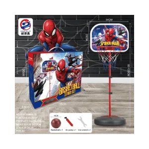 Spider-Man Adjustable Basketball Hoop for Kids – Portable Indoor/Outdoor Stand (60-120cm) with Ball and Pump