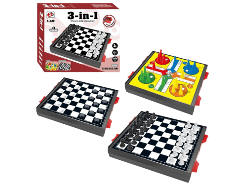 3-in-1 Classic Board Game Set (Chess, Checkers, Ludo) with Storage