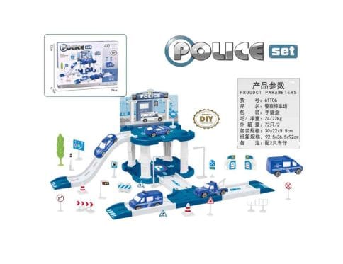 DIY Police Station & Car Track Playset (40+ Pieces)