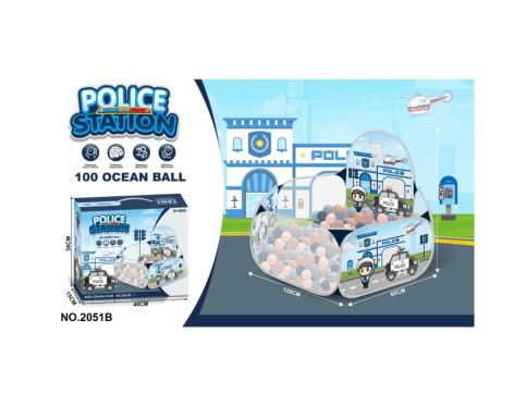 Police Station Pop-Up Play Tent & Ball Pit – Includes 100 Balls & Hoop