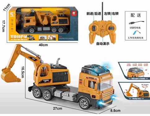 Remote Control Construction Truck & Excavator Set – with Lights, Sounds & 360° Rotation