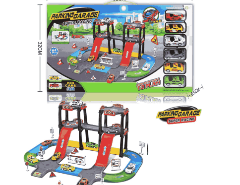 Super Parking Garage & Race Track Playset – Includes 6 Cars and a Working Lift