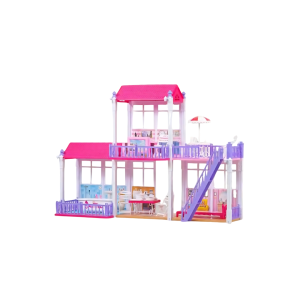 Large DIY Fashion Villa Dollhouse Set – 140+ Piece 3-Story Miniature Dream House with LED Lights and Furniture for Kids