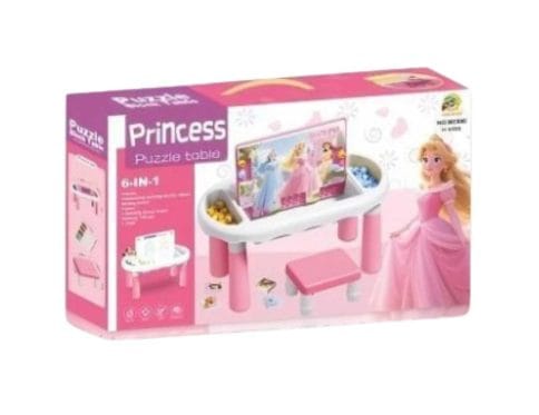 6-in-1 Princess Puzzle & Drawing Board Table with Chair– Creative Art Station for Toddlers