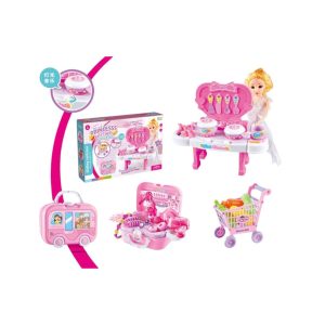 Princess 4-in-1 Rolling Suitcase Toy Set - Convertible Mini Kitchen, Beauty Vanity & Shopping Cart Playset with Lights & Music