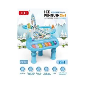 Ice Penguin 2-in-1 Electronic Organ & Slide - Musical Piano Toy with Automatic Climbing Penguin Stairs
