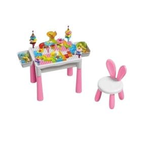 Creative Building Blocks Table for Kids - with 85 Blocks & Bunny Chair