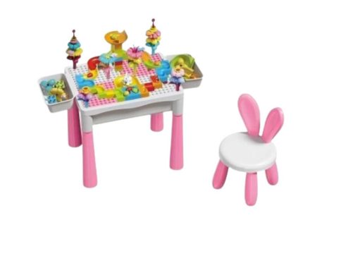 Creative Building Blocks Table for Kids – with 85 Blocks & Bunny Chair