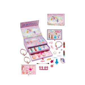Unicorn All-in-One Makeup Set for Girls – 41-Piece Kids Beauty Kit with Eye Shadow, Lip Gloss, Jewelry & Accessories