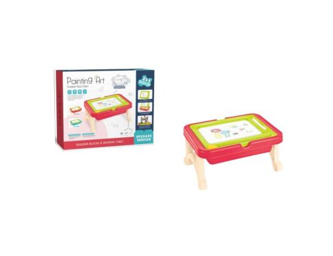 2-in-1 Kids Painting Art Table & Magnetic Drawing Board with Building Blocks