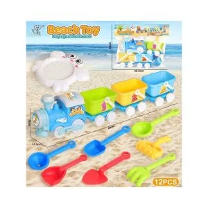 Kids' Beach Toy Set - Colorful Toy Train with Sand Buckets and Shovels
