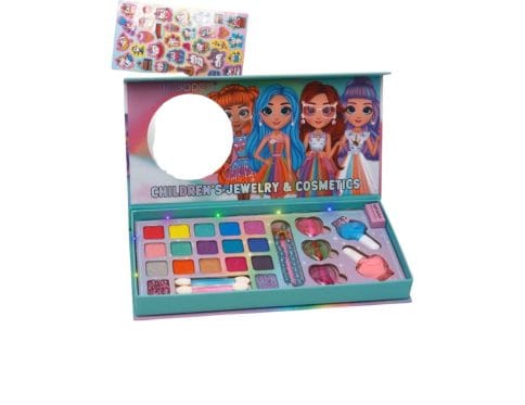 Children’s Jewelry & Cosmetics Palette – 25 Kinds Professional Washable Makeup Kit with Mirror and Light