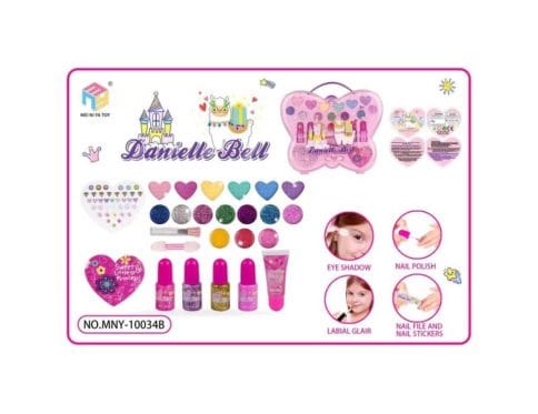 Danielle Bell Butterfly Vanity Makeup Case for Girls – Heart-Shaped Eyeshadow & Glitter Nail Polish Beauty Set