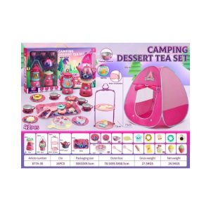 42-Piece Camping Dessert Tea Set with Pop-Up Play Tent & Light-Up Lantern