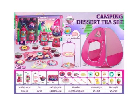 42-Piece Camping Dessert Tea Set with Pop-Up Play Tent & Light-Up Lantern