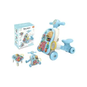 3-in-1 Baby Music Walker in Pastel Blue – Sit-to-Stand Learning Walker, Activity Table & Ride-On Scooter for Boys