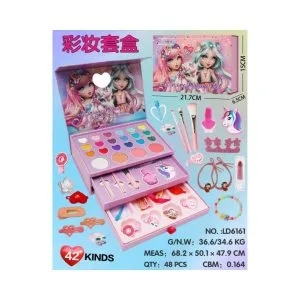 All-in-One Princess Makeup Kit for Girls - 42-Piece Washable Cosmetic Set with Jewelry, Hair Accessories, and Vanity Case
