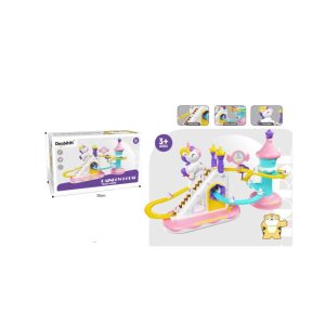 DoubiHH Rainbow Horse Unicorn Track Game – Automatic Climbing Stairs Toy with Music and Lights for Toddlers 3+