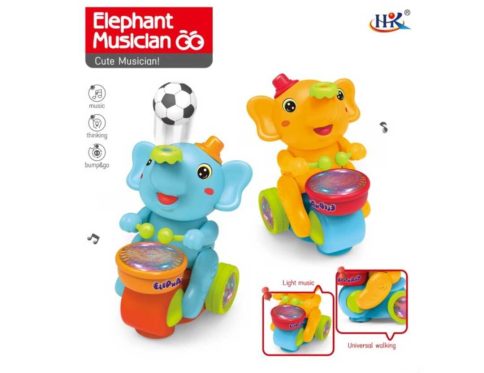 Elephant Musician Bump & Go Toy – MUSICAL Drumming Elephant with Soccer Ball, Lights & Sound