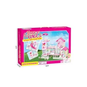 DIY Modern Elevator Villa Dollhouse - 241PCS Multi-Level Play Home with Slide, Balcony & Light String