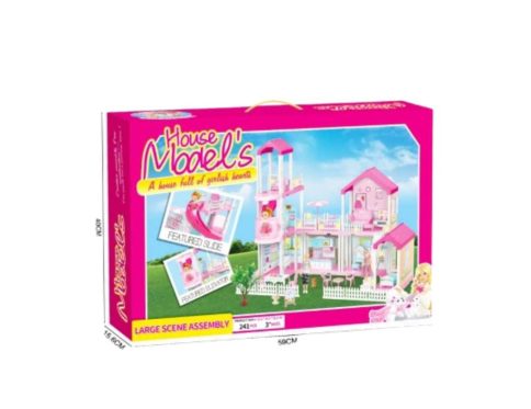 DIY Modern Elevator Villa Dollhouse – 241PCS Multi-Level Play Home with Slide, Balcony & Light String