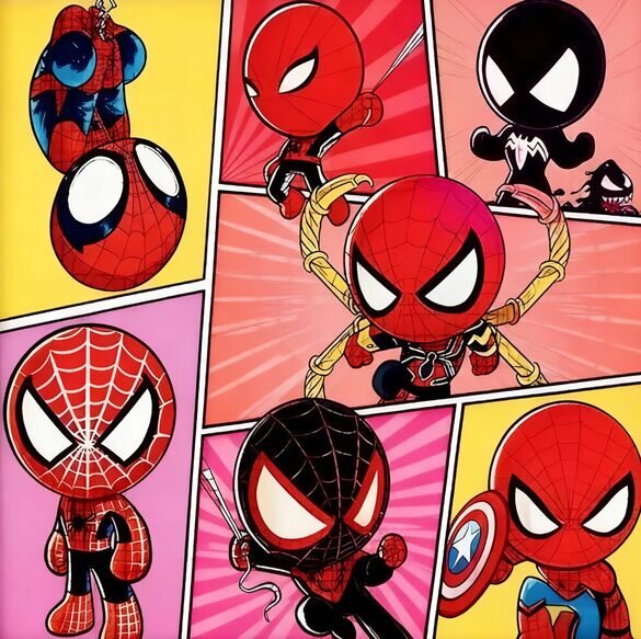 Spider-Man Multiverse Chibi Comic Panel Wall Art - Marvel Superhero Nursery Decor