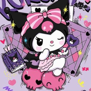 Kawaii Kuromi Anime Art Print – Sanrio Style Pastel Goth Wall Poster for Bedroom Decor and Stationery Fans