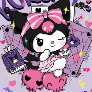 Kawaii Kuromi Anime Art Print – Sanrio Style Pastel Goth Wall Poster for Bedroom Decor and Stationery Fans