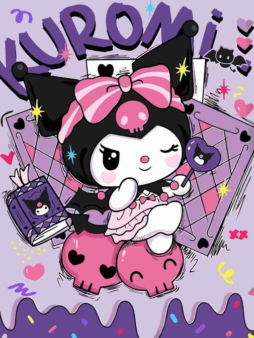 Kawaii Kuromi Anime Art Print – Sanrio Style Pastel Goth Wall Poster for Bedroom Decor and Stationery Fans
