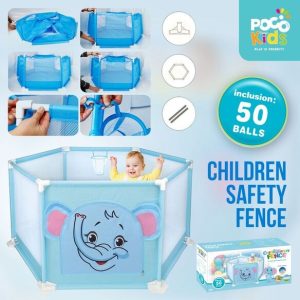 125cm Printed Elephant Children's Playpen with 50 Ocean Balls (Pit Balls)