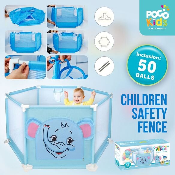 125cm Printed Elephant Children’s Playpen with 50 Ocean Balls (Pit Balls)