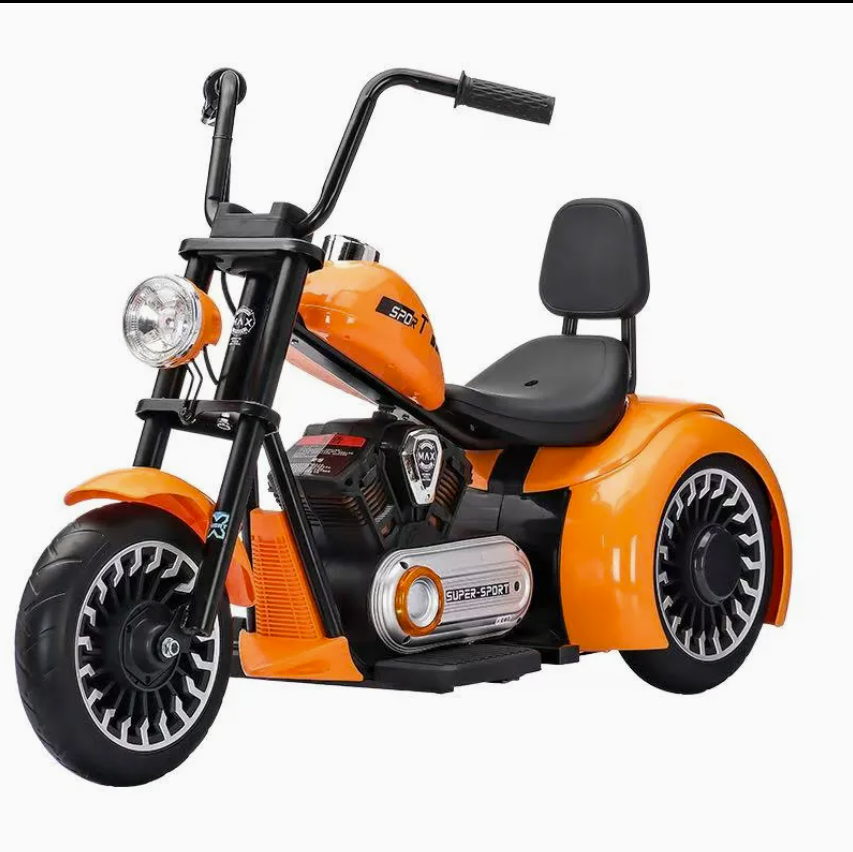 Harley Chopper-Style Electric Ride-On Trike Motorcycle (Sunset Orange & Matte Black)